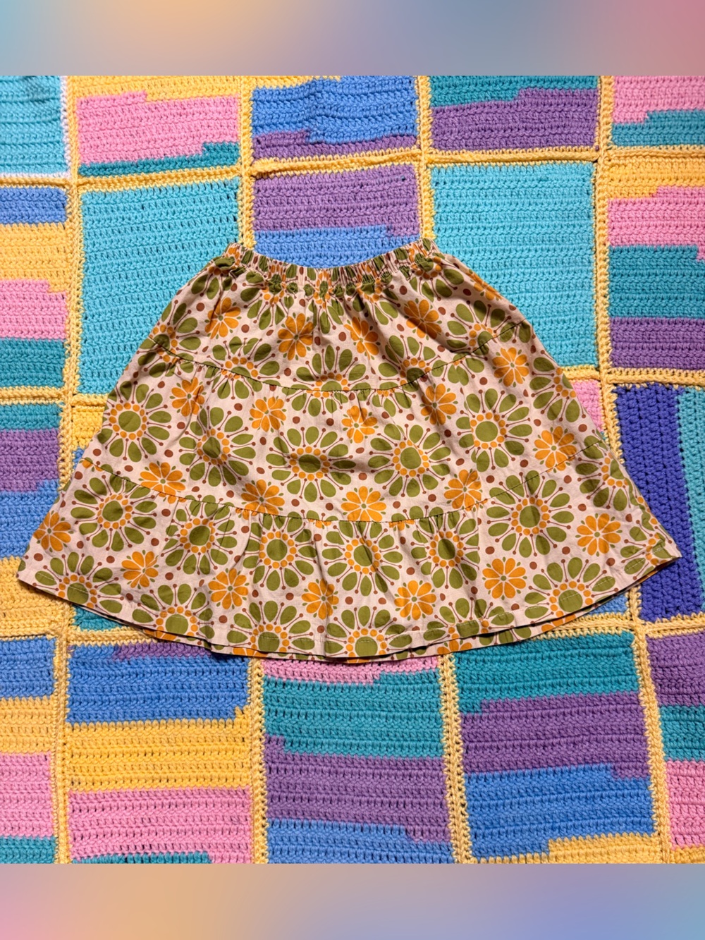 Girls Floral Tiered Skirt in Green and Yellow